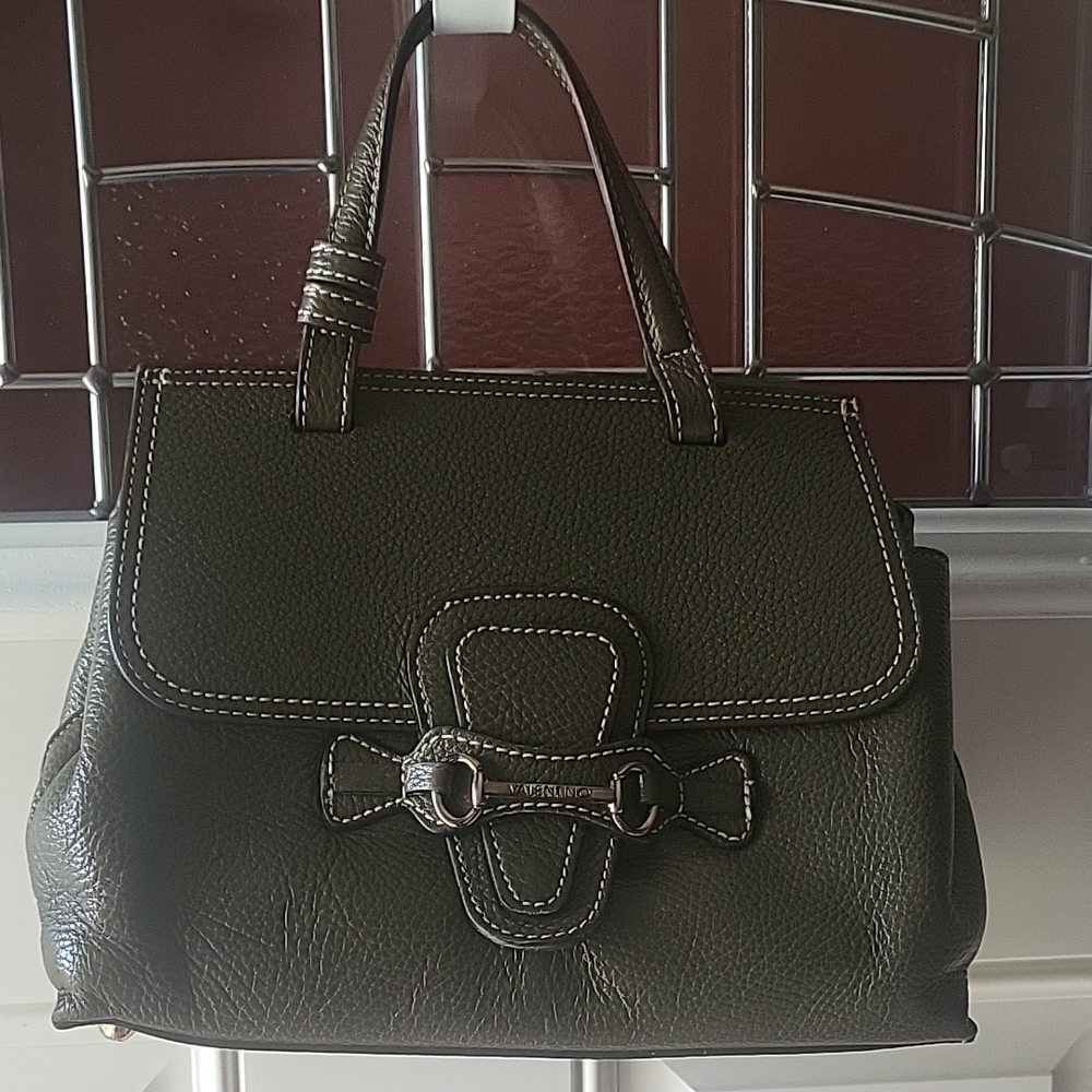 Valentio Dark Green Leather Shoulder Bag with Textured Finish